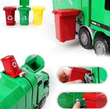 Kids Push Toy Vehicles Garbage Truck's Trash Cans Toys Mini Curbside Vehicle Garbage Bin