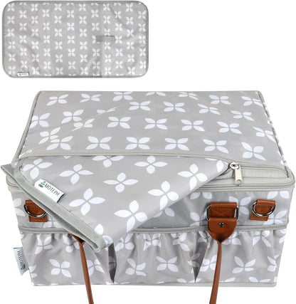 Diaper Caddy with Changing Mat, Large Baby Diaper Caddy Organizer with Lid, Portable Organizer Basket for Baby Essentials, Roll-Up Lid, Built-In Changing Mat Pocket