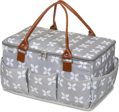 Diaper Caddy with Changing Mat, Large Baby Diaper Caddy Organizer with Lid, Portable Organizer Basket for Baby Essentials, Roll-Up Lid, Built-In Changing Mat Pocket