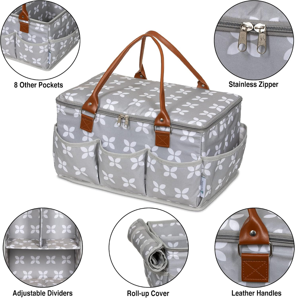 Diaper Caddy with Changing Mat, Large Baby Diaper Caddy Organizer with Lid, Portable Organizer Basket for Baby Essentials, Roll-Up Lid, Built-In Changing Mat Pocket