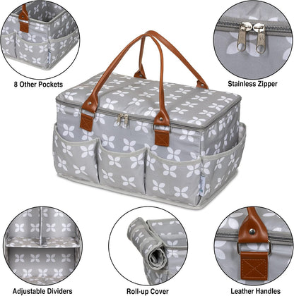 Diaper Caddy with Changing Mat, Large Baby Diaper Caddy Organizer with Lid, Portable Organizer Basket for Baby Essentials, Roll-Up Lid, Built-In Changing Mat Pocket