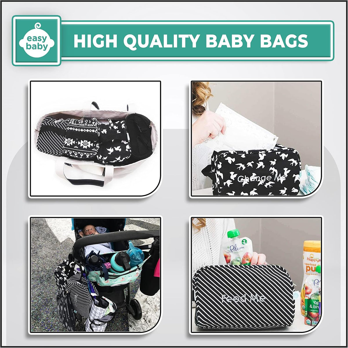 Diaper, Bottle, and Supplies - Organizer Pouches and Changing Pad - Change, Feed, Dress, and Clean Me (8 Pack Laguna) | Organizing Packing Tote Cubes for Baby Items