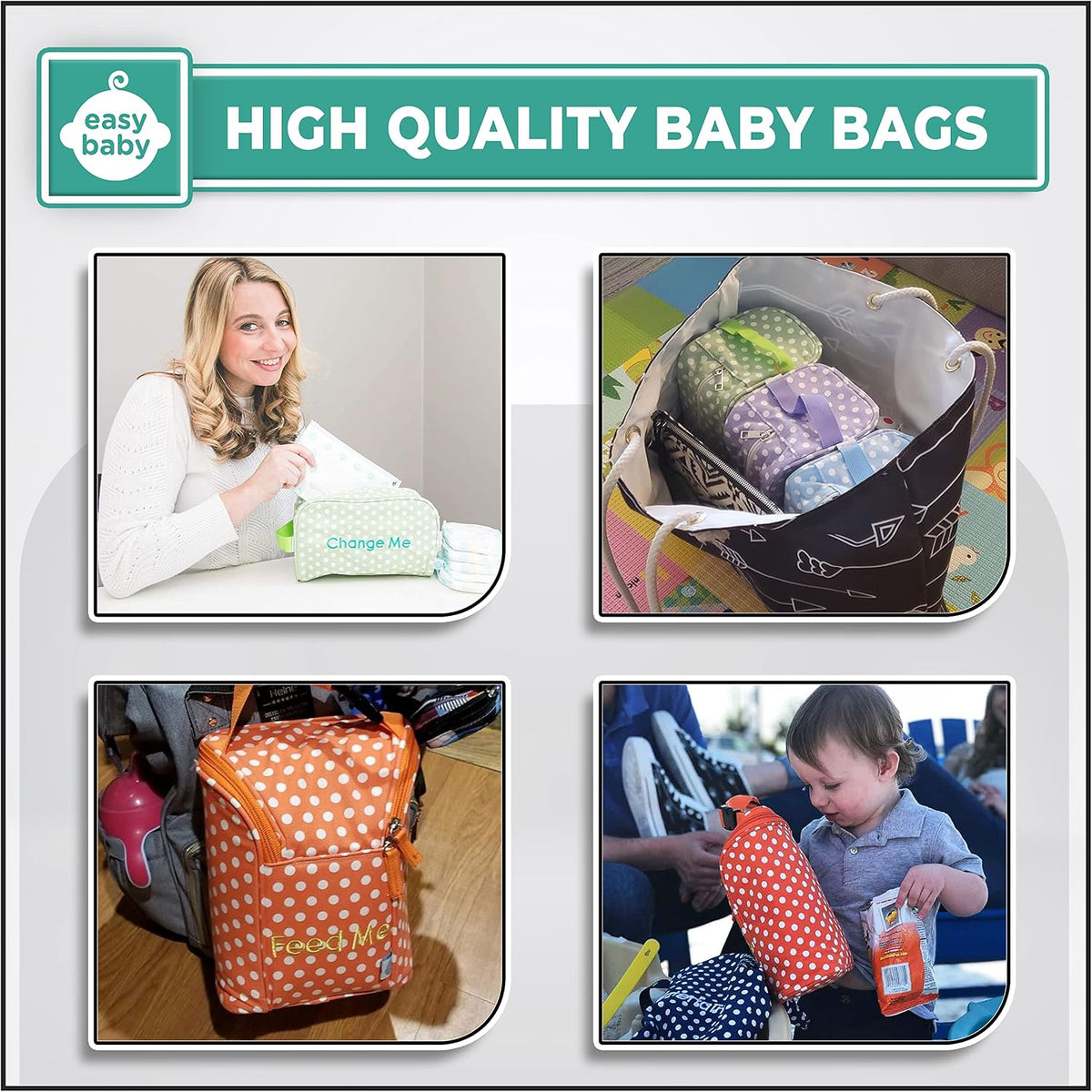Diaper, Bottle, and Supplies - Organizer Pouches and Changing Pad - Change, Feed, Dress, and Clean Me (8 Pack Laguna) | Organizing Packing Tote Cubes for Baby Items