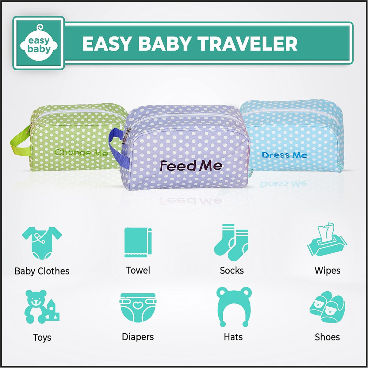 Diaper, Bottle, and Supplies - Organizer Pouches and Changing Pad - Change, Feed, Dress, and Clean Me (8 Pack Laguna) | Organizing Packing Tote Cubes for Baby Items