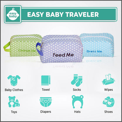 Diaper, Bottle, and Supplies - Organizer Pouches and Changing Pad - Change, Feed, Dress, and Clean Me (8 Pack Laguna) | Organizing Packing Tote Cubes for Baby Items