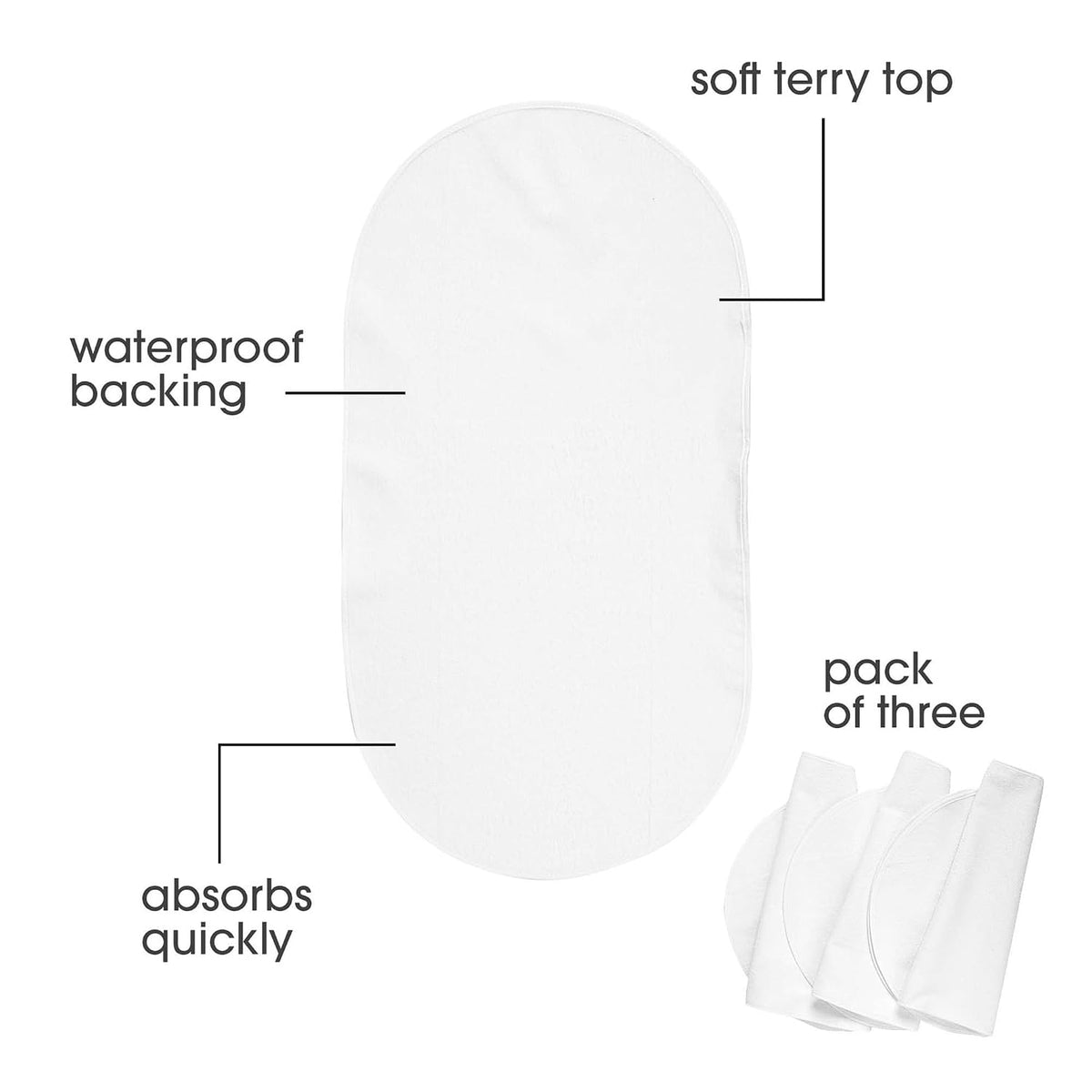 Boppy Changing Pad Liners, 3 Pack, Waterproof Terrycloth, Machine Washable
