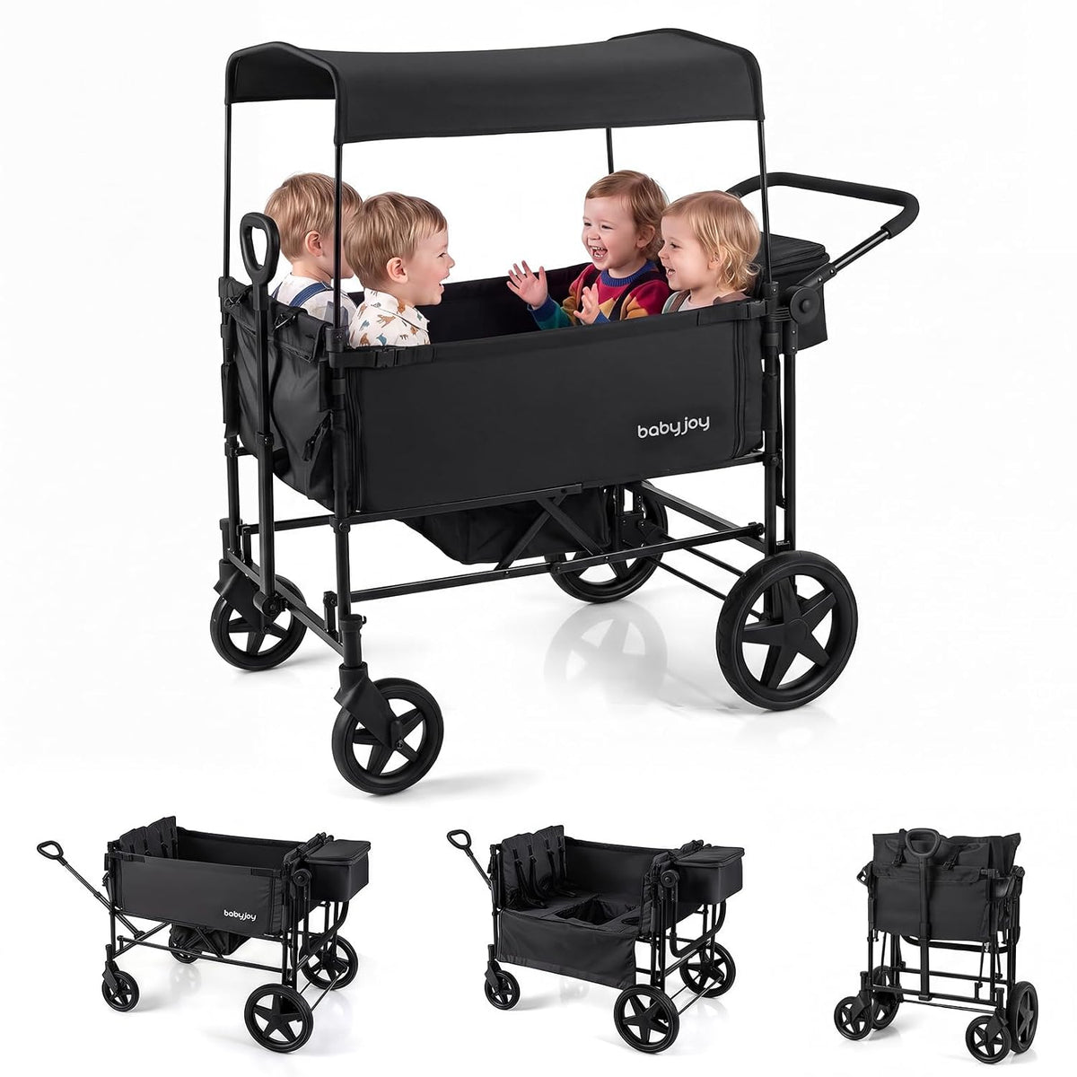 Wagon Stroller for 4 Kids, Foldable 4-Seater Stroller Wagon