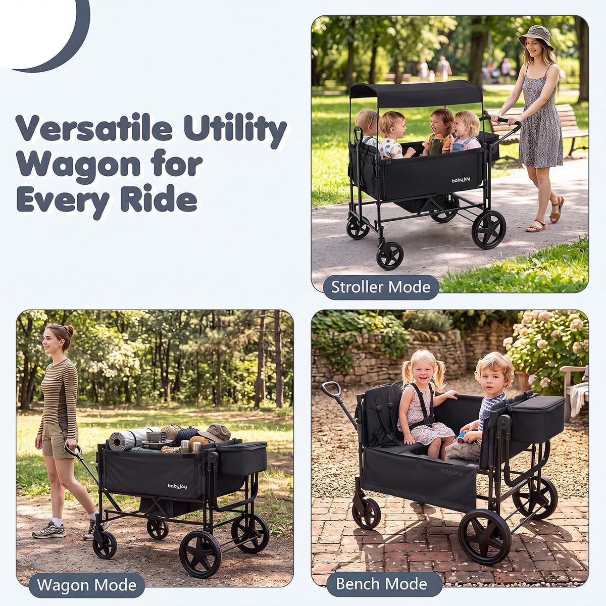 Wagon Stroller for 4 Kids, Foldable 4-Seater Stroller Wagon