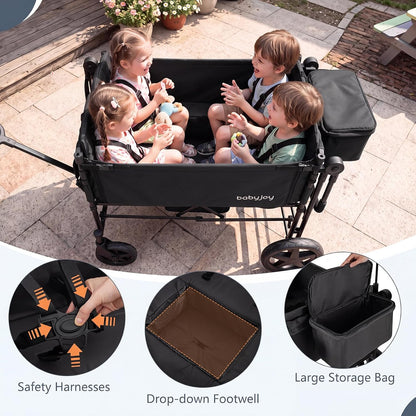 Wagon Stroller for 4 Kids, Foldable 4-Seater Stroller Wagon