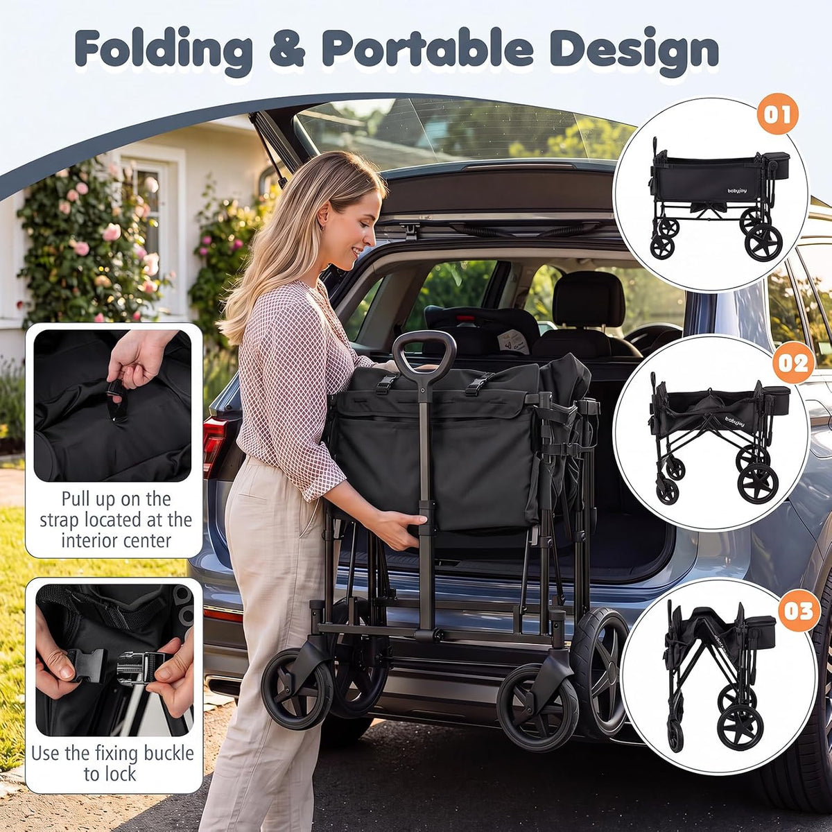 Wagon Stroller for 4 Kids, Foldable 4-Seater Stroller Wagon