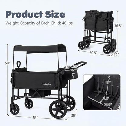Wagon Stroller for 4 Kids, Foldable 4-Seater Stroller Wagon