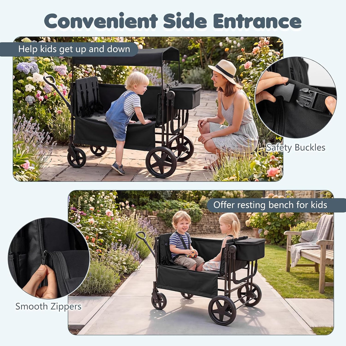 Wagon Stroller for 4 Kids, Foldable 4-Seater Stroller Wagon
