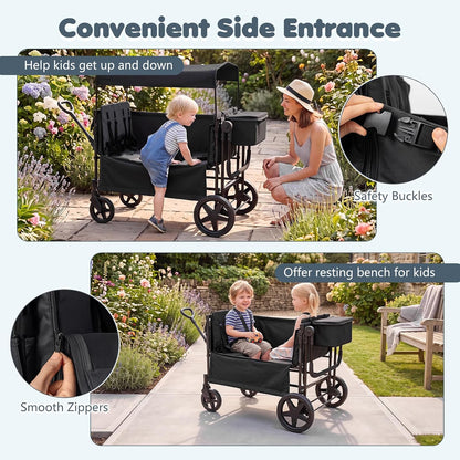 Wagon Stroller for 4 Kids, Foldable 4-Seater Stroller Wagon