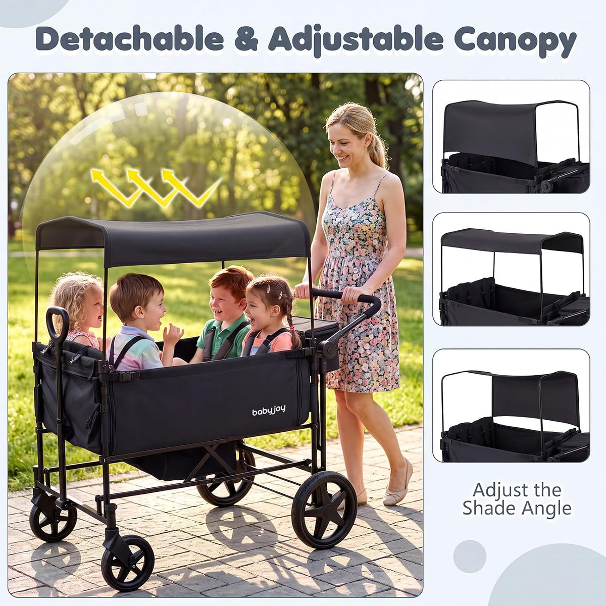 Wagon Stroller for 4 Kids, Foldable 4-Seater Stroller Wagon