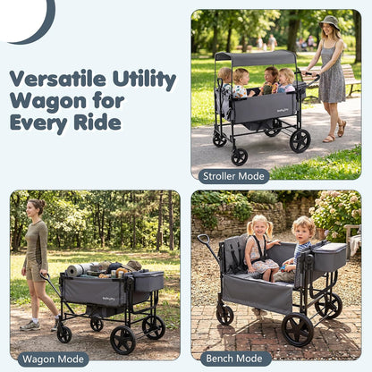 Wagon Stroller for 4 Kids, Foldable 4-Seater Stroller Wagon