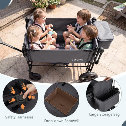 Wagon Stroller for 4 Kids, Foldable 4-Seater Stroller Wagon