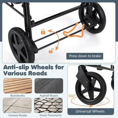 Wagon Stroller for 4 Kids, Foldable 4-Seater Stroller Wagon