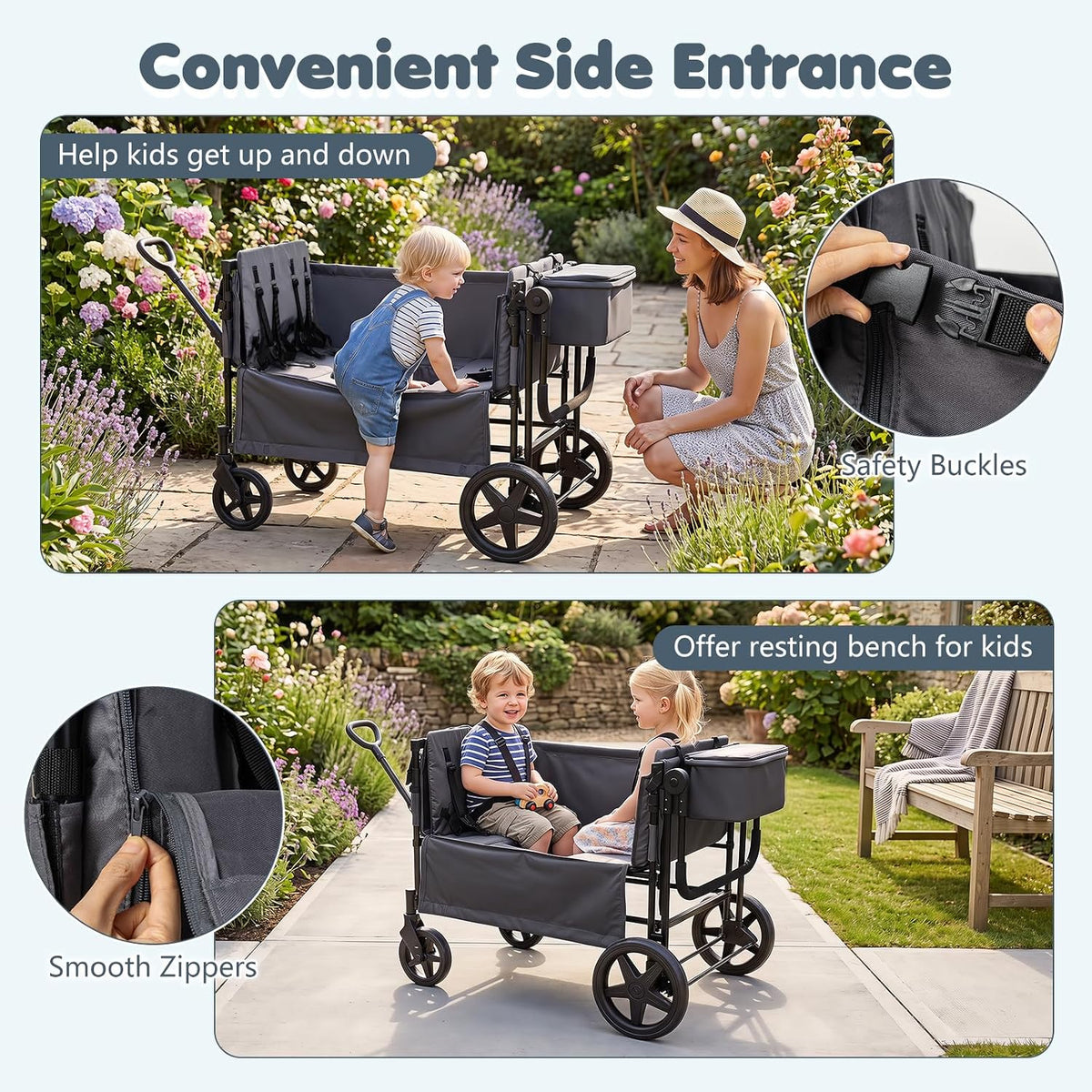 Wagon Stroller for 4 Kids, Foldable 4-Seater Stroller Wagon