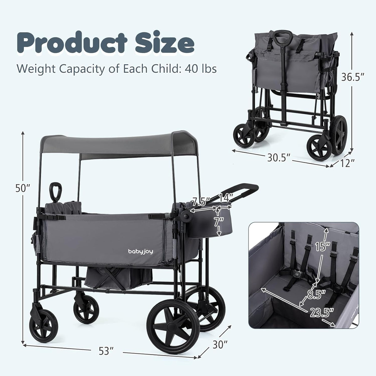 Wagon Stroller for 4 Kids, Foldable 4-Seater Stroller Wagon