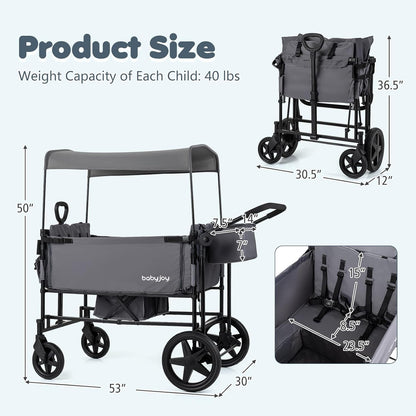 Wagon Stroller for 4 Kids, Foldable 4-Seater Stroller Wagon
