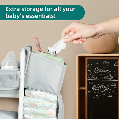Rolling Utility Cart with Side Storage, 3-Tier Diaper Cart & Baby Caddy Organizer for Nursery Essentials, Bedside/Postpartum Nursing Cart, Craft & Art Storage Organizer, Rolling Book Cart