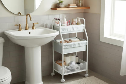 Rolling Utility Cart with Side Storage, 3-Tier Diaper Cart & Baby Caddy Organizer for Nursery Essentials, Bedside/Postpartum Nursing Cart, Craft & Art Storage Organizer, Rolling Book Cart
