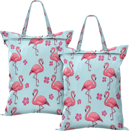 Flamingos Flowers Waterproof Travel Laundry Bag Easy Care 2 Packs