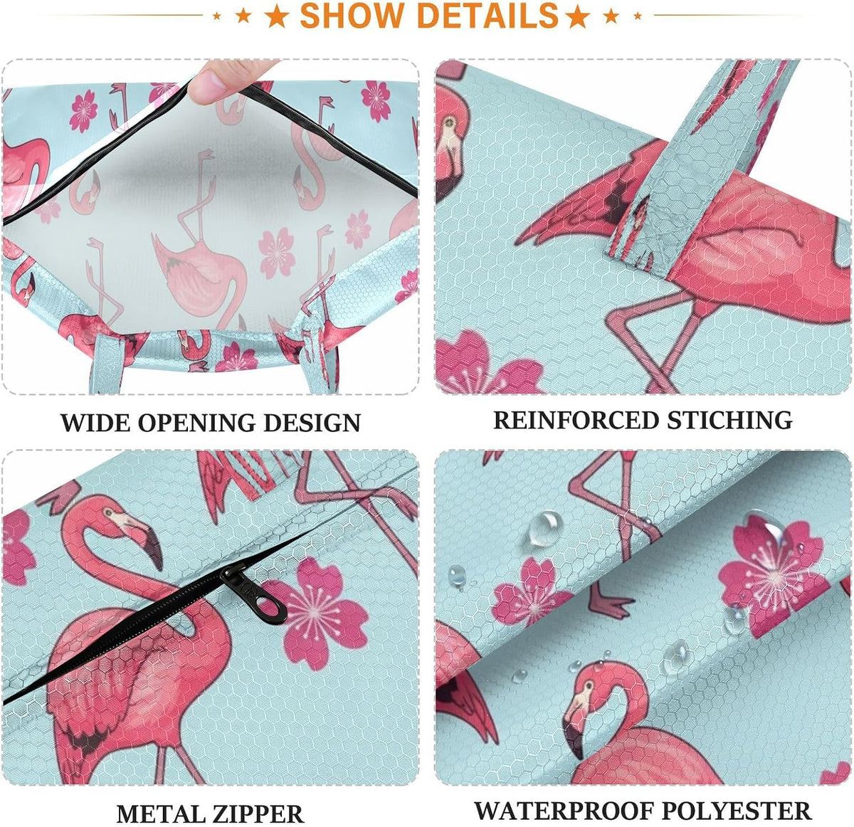 Flamingos Flowers Waterproof Travel Laundry Bag Easy Care 2 Packs