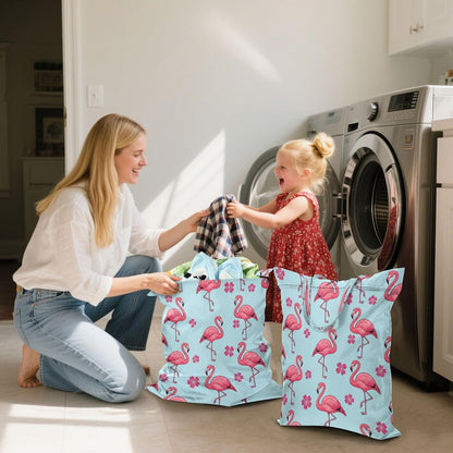 Flamingos Flowers Waterproof Travel Laundry Bag Easy Care 2 Packs