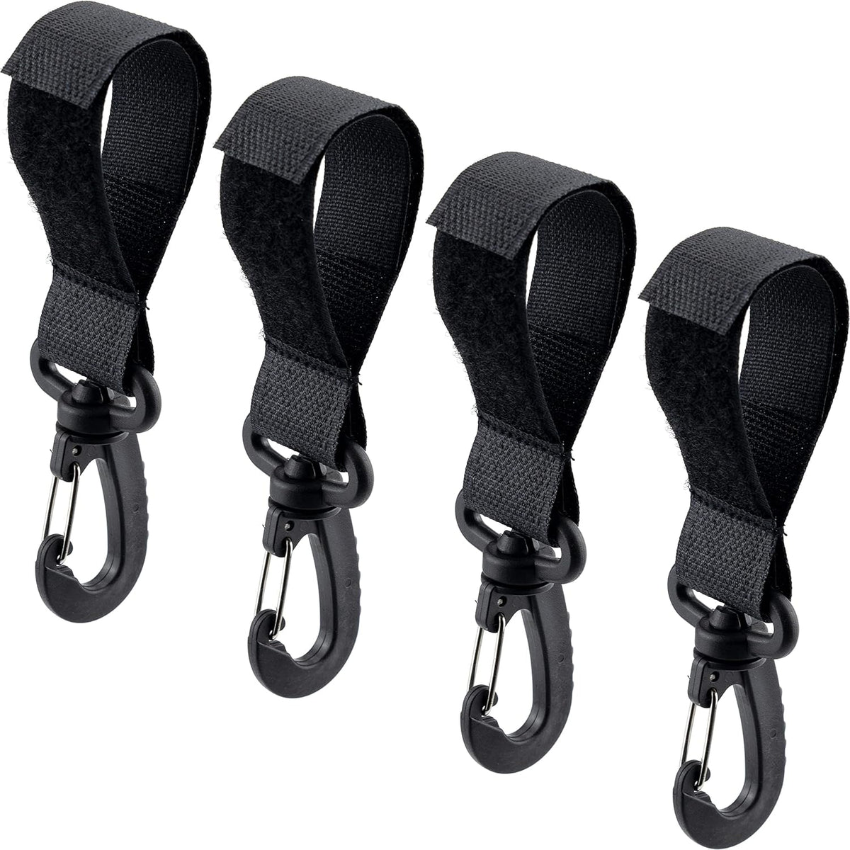 4 Pack Stroller Hooks Baby Stroller Hanging Clips Hook for Mommy Stroller Multipurpose Hooks Stroller Clip Straps for Hanging Diaper Bags Grocery Shopping Bags (Black)