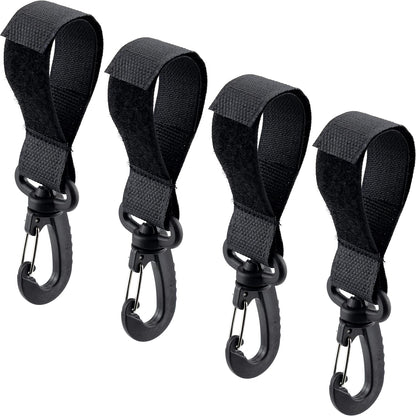 4 Pack Stroller Hooks Baby Stroller Hanging Clips Hook for Mommy Stroller Multipurpose Hooks Stroller Clip Straps for Hanging Diaper Bags Grocery Shopping Bags (Black)