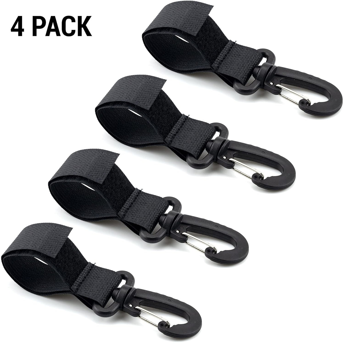 4 Pack Stroller Hooks Baby Stroller Hanging Clips Hook for Mommy Stroller Multipurpose Hooks Stroller Clip Straps for Hanging Diaper Bags Grocery Shopping Bags (Black)