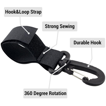 4 Pack Stroller Hooks Baby Stroller Hanging Clips Hook for Mommy Stroller Multipurpose Hooks Stroller Clip Straps for Hanging Diaper Bags Grocery Shopping Bags (Black)