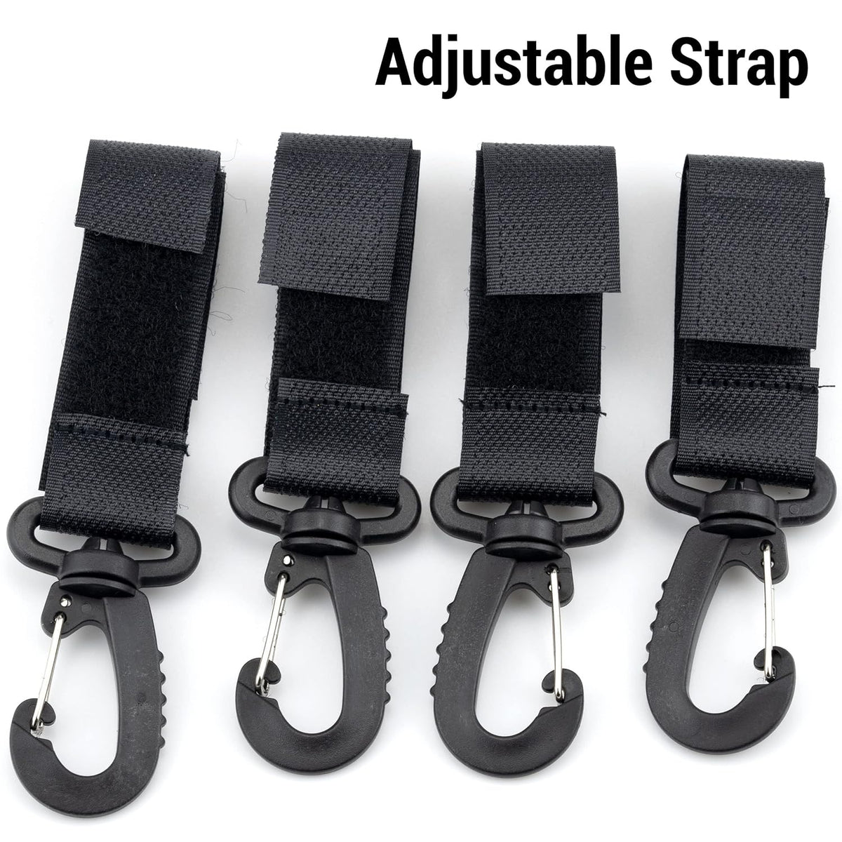 4 Pack Stroller Hooks Baby Stroller Hanging Clips Hook for Mommy Stroller Multipurpose Hooks Stroller Clip Straps for Hanging Diaper Bags Grocery Shopping Bags (Black)