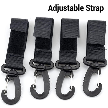 4 Pack Stroller Hooks Baby Stroller Hanging Clips Hook for Mommy Stroller Multipurpose Hooks Stroller Clip Straps for Hanging Diaper Bags Grocery Shopping Bags (Black)