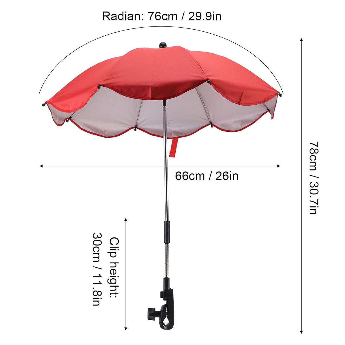 Baby Stroller Parasol, 14in Universal Umbrella with Clamp, 360 Degree Adjustable Stroller Sun Shade, Umbrella for Trolley, Bike, Wheelchair, Beach Chair (1#)
