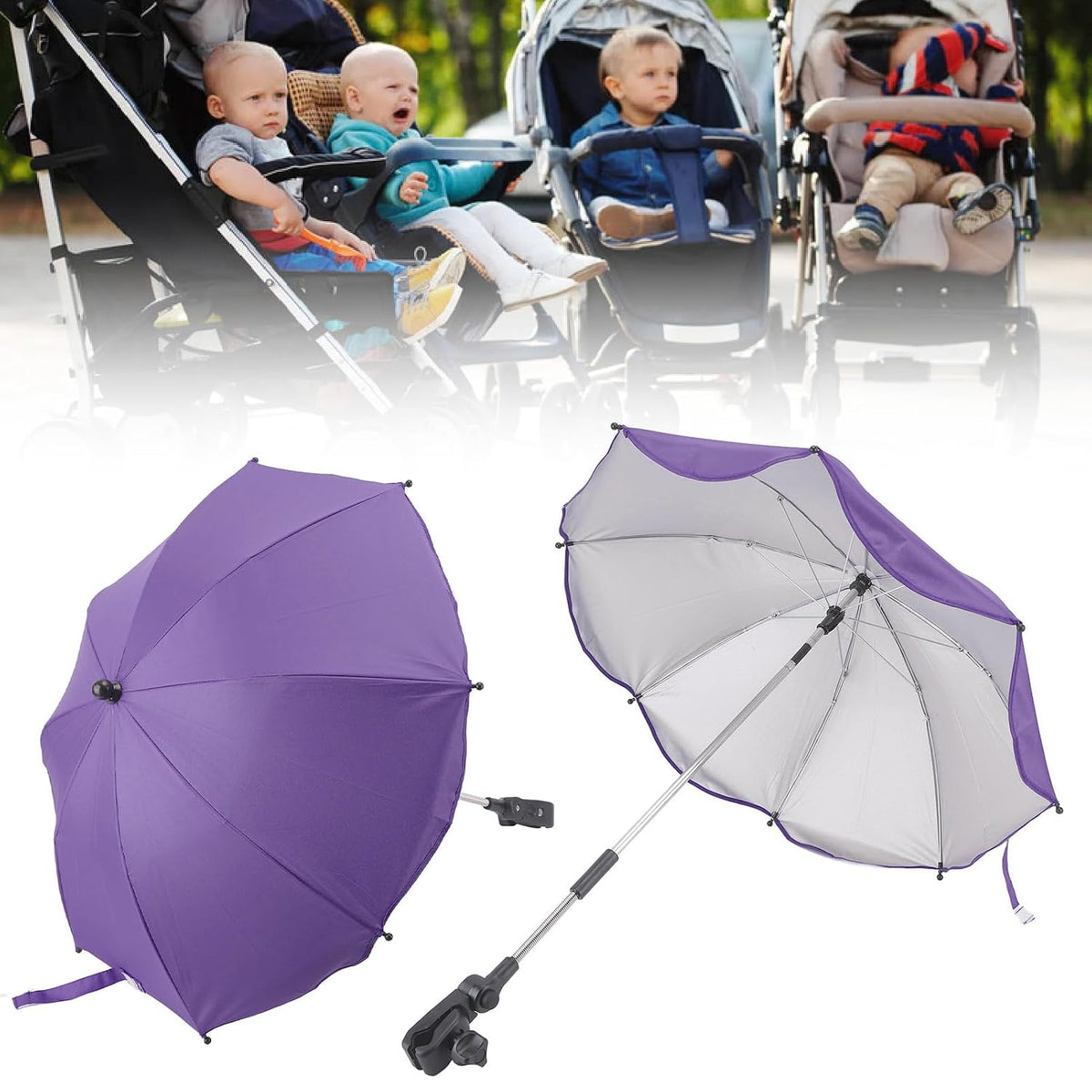 Baby Stroller Parasol, 14in Universal Umbrella with Clamp, 360 Degree Adjustable Stroller Sun Shade, Umbrella for Trolley, Bike, Wheelchair, Beach Chair (1#)