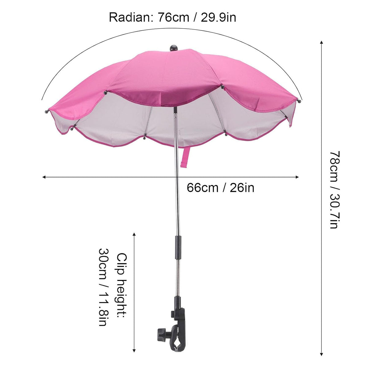 Baby Stroller Parasol, 14in Universal Umbrella with Clamp, 360 Degree Adjustable Stroller Sun Shade, Umbrella for Trolley, Bike, Wheelchair, Beach Chair (1#)