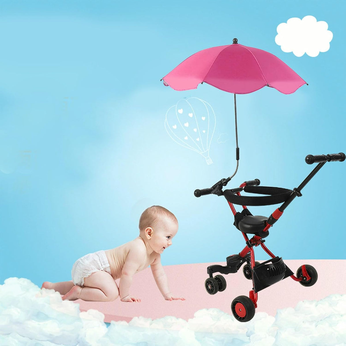 Baby Stroller Parasol, 14in Universal Umbrella with Clamp, 360 Degree Adjustable Stroller Sun Shade, Umbrella for Trolley, Bike, Wheelchair, Beach Chair (1#)