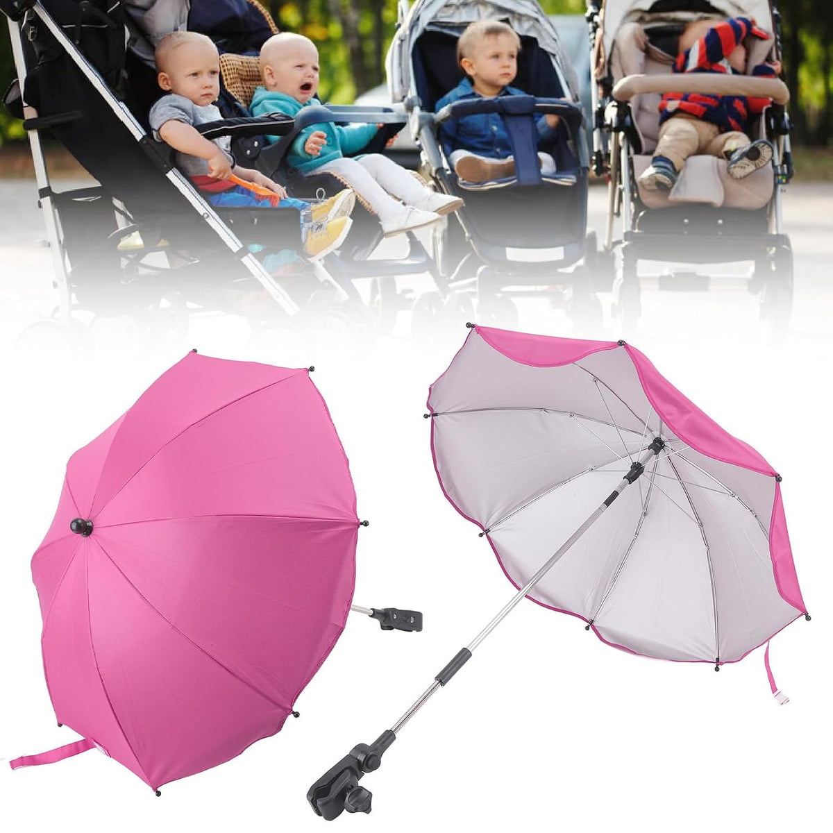 Baby Stroller Parasol, 14in Universal Umbrella with Clamp, 360 Degree Adjustable Stroller Sun Shade, Umbrella for Trolley, Bike, Wheelchair, Beach Chair (1#)