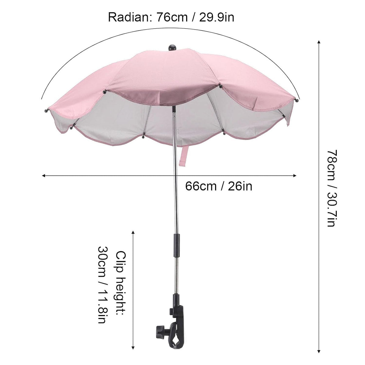 Baby Stroller Parasol, 14in Universal Umbrella with Clamp, 360 Degree Adjustable Stroller Sun Shade, Umbrella for Trolley, Bike, Wheelchair, Beach Chair (1#)