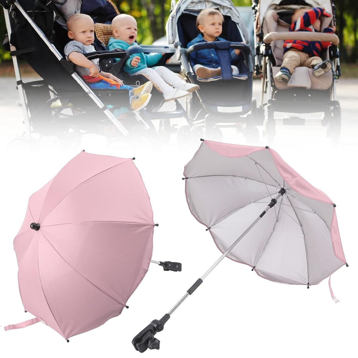Baby Stroller Parasol, 14in Universal Umbrella with Clamp, 360 Degree Adjustable Stroller Sun Shade, Umbrella for Trolley, Bike, Wheelchair, Beach Chair (1#)