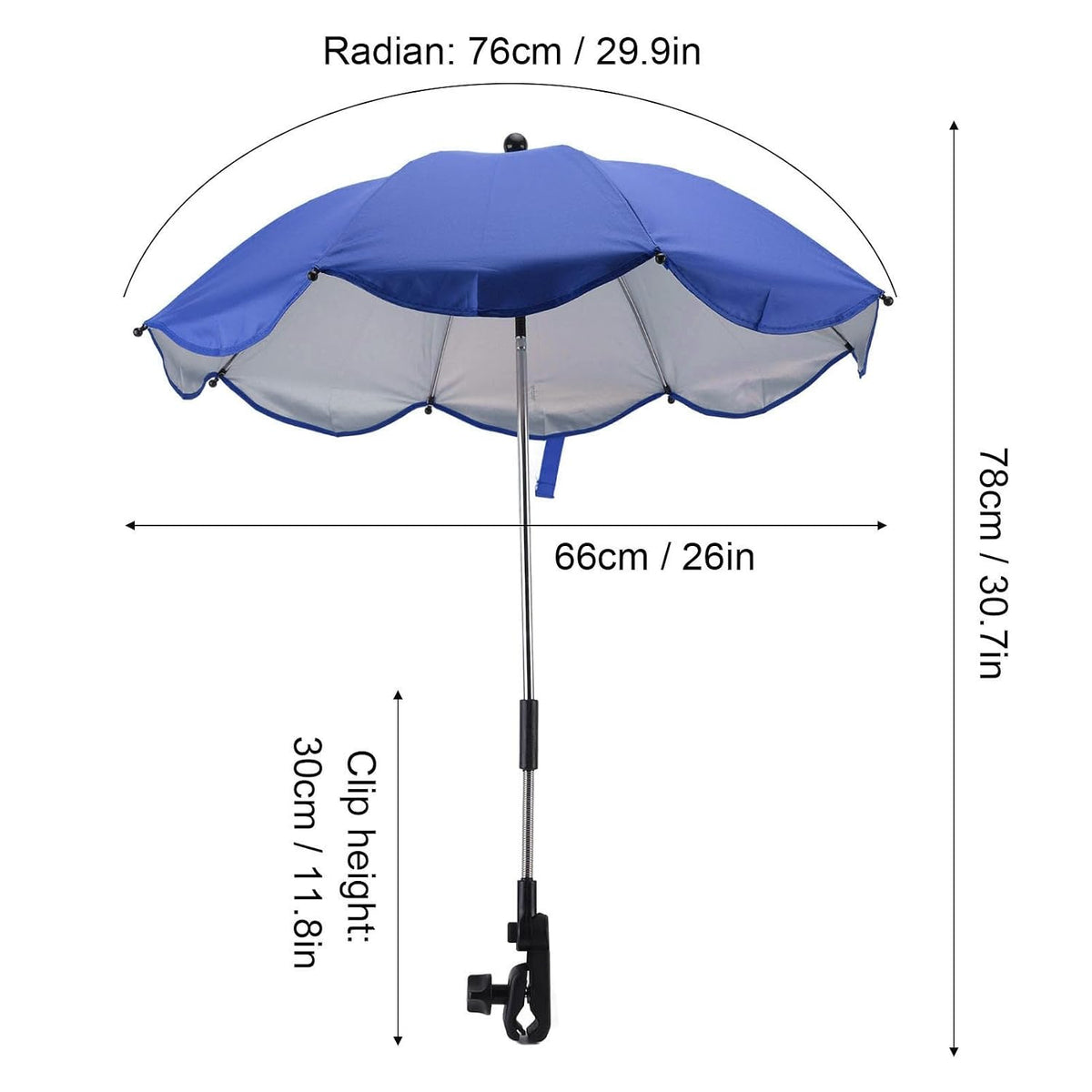 Baby Stroller Parasol, 14in Universal Umbrella with Clamp, 360 Degree Adjustable Stroller Sun Shade, Umbrella for Trolley, Bike, Wheelchair, Beach Chair (1#)
