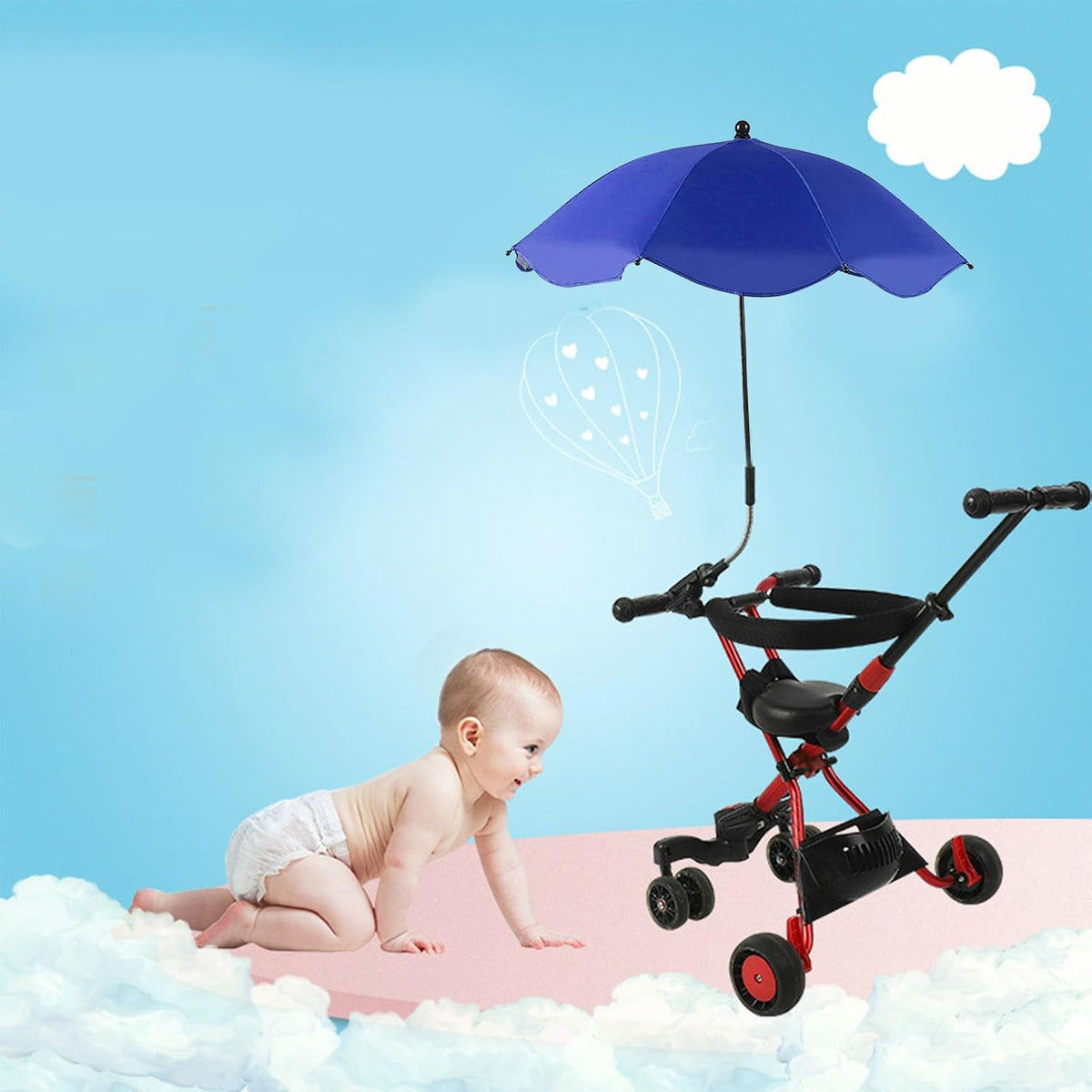 Baby Stroller Parasol, 14in Universal Umbrella with Clamp, 360 Degree Adjustable Stroller Sun Shade, Umbrella for Trolley, Bike, Wheelchair, Beach Chair (1#)
