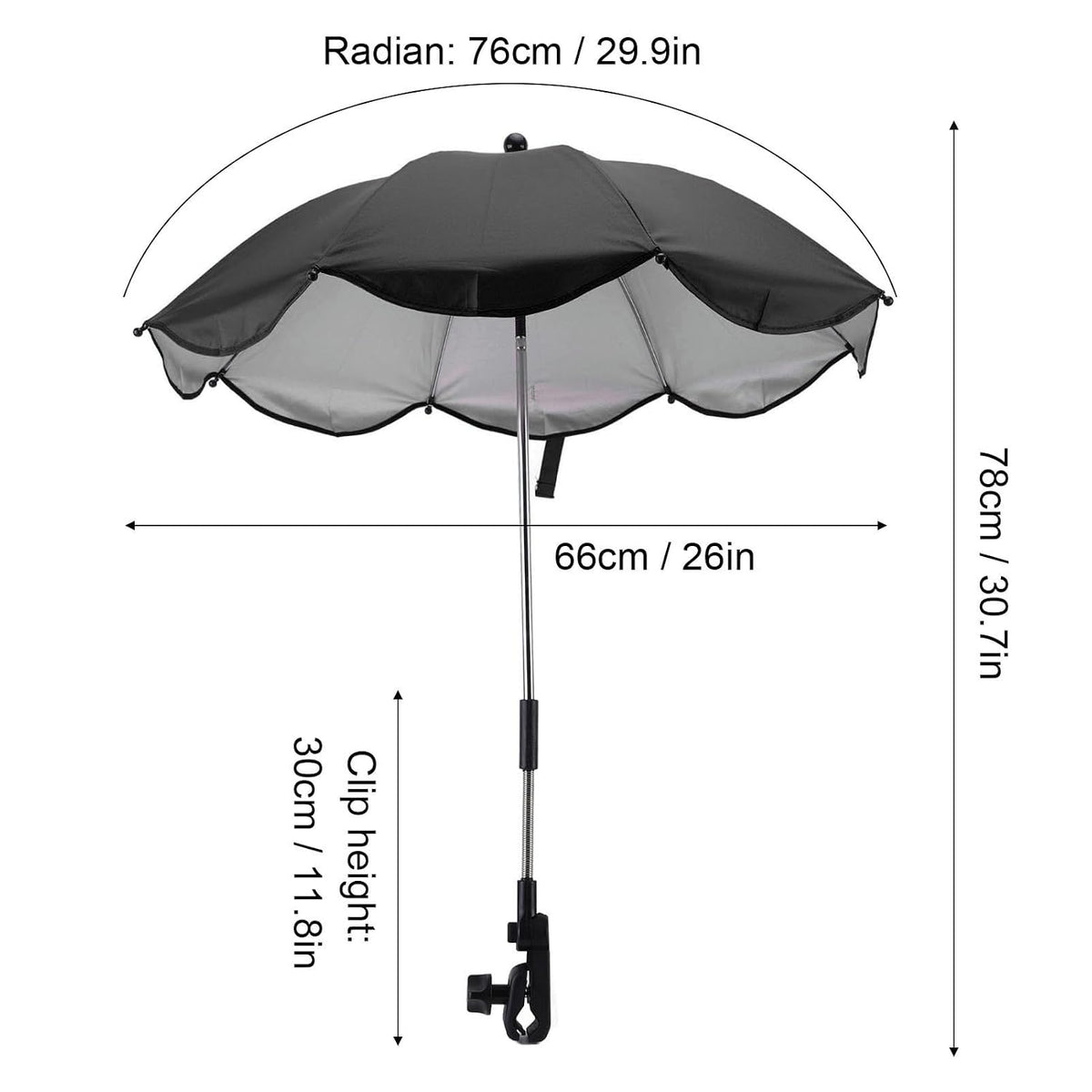 Baby Stroller Parasol, 14in Universal Umbrella with Clamp, 360 Degree Adjustable Stroller Sun Shade, Umbrella for Trolley, Bike, Wheelchair, Beach Chair (1#)