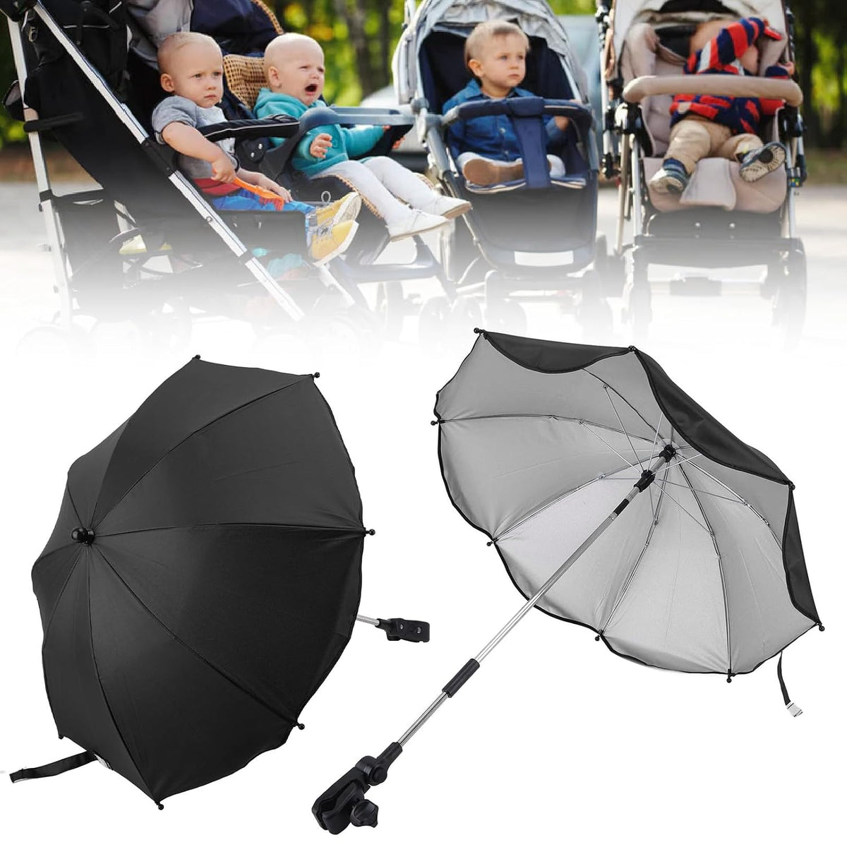 Baby Stroller Parasol, 14in Universal Umbrella with Clamp, 360 Degree Adjustable Stroller Sun Shade, Umbrella for Trolley, Bike, Wheelchair, Beach Chair (1#)