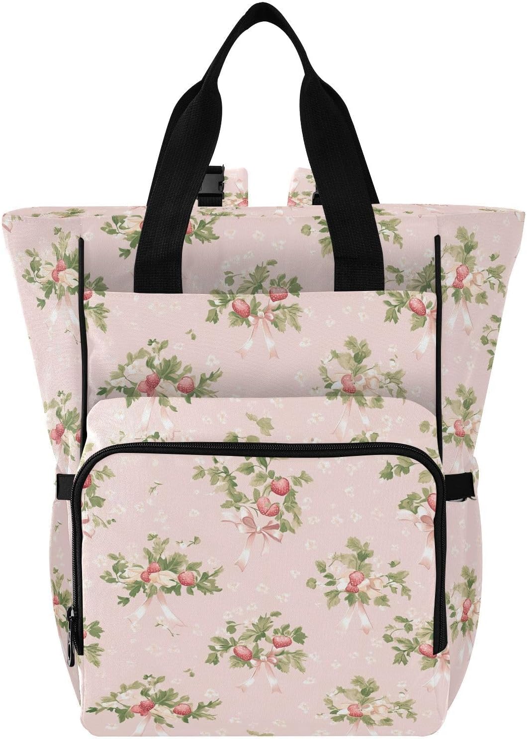 Diaper Bag Backpack, Multifunction Travel Bag for Moms Dads, Baby Changing Bag with Insulted Pockets, Stroller Straps and Side Bottle Pockets Berry Sweet Pattern