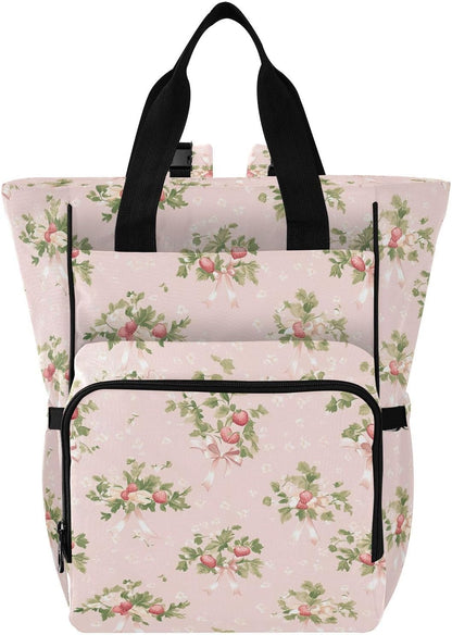 Diaper Bag Backpack, Multifunction Travel Bag for Moms Dads, Baby Changing Bag with Insulted Pockets, Stroller Straps and Side Bottle Pockets Berry Sweet Pattern