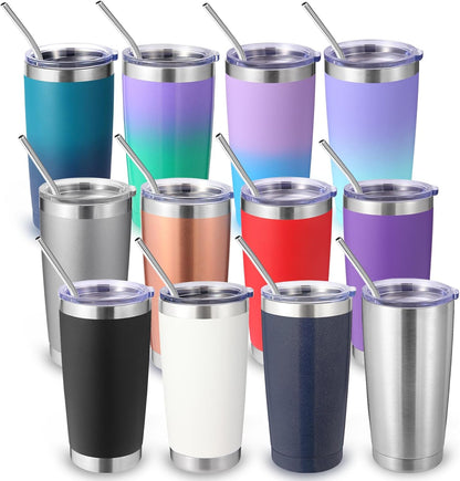 Volhoply 20oz Stainless Steel Tumbler with Lid and Straw,Double Wall Insulated Travel Iced Coffee Mug Fits Cup Holder,Powder Coated Cups for Hot and Cold Drinks,Gifts for Women Men（Purple Bule,1 Set）