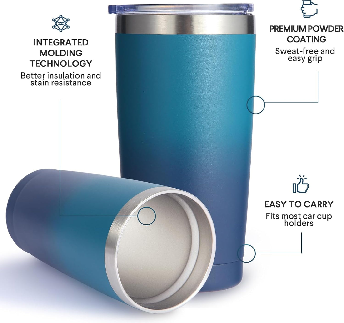 Volhoply 20oz Stainless Steel Tumbler with Lid and Straw,Double Wall Insulated Travel Iced Coffee Mug Fits Cup Holder,Powder Coated Cups for Hot and Cold Drinks,Gifts for Women Men（Purple Bule,1 Set）